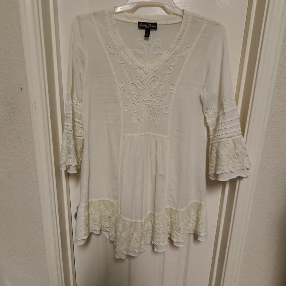 Gretty Zueger  Women's Tunic/Mini Dress Cream 3/4 Sleeve  Size XS